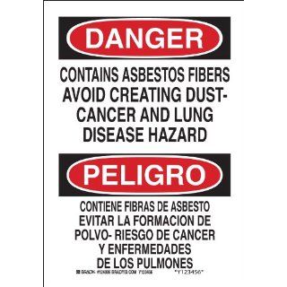 Brady 38264 Aluminum Bilingual Sign, 14" X 10", Legend "Contains Asbestos Fibers Avoid Creating Dust Cancer And Lung Disease Hazard/Contiene Fibras De Asbesto Evitar La Formacion De Polvo   Peligro De Enfermedad De Los Pulmones Y Cancer"