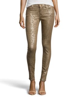 Gwenevere Gold Leaf Skinny Jeans, Gold Laser
