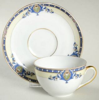 Victoria (Czech) Vit60 Flat Cup & Saucer Set, Fine China Dinnerware   Blue Borde