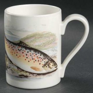 Portmeirion Compleat Angler Band Mug, Fine China Dinnerware   White, Green Band,