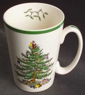 Spode Christmas Tree Green Trim Tall Mug, Fine China Dinnerware   Newer Backstam