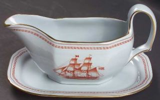 Spode Trade Winds Red Gravy Boat & Underplate (Relish), Fine China Dinnerware  