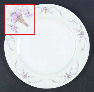 Hara Rosemarie Dinner Plate, Fine China Dinnerware   Pink Roses In Urns, Gray Le