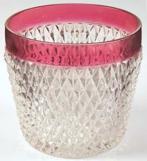 Indiana Glass Diamond Point Ruby Ice Bucket   Clear W/Ruby Band,Heavy Pressed