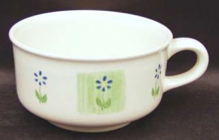 Pfaltzgraff Cloverhill Floral Soup Mug, Fine China Dinnerware   Blue Flowers,Gre