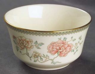 Minton Jasmine Open Sugar Bowl, Fine China Dinnerware   Peach&White Flowers,Gree