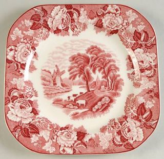 Enoch Wood & Sons English Scenery Pink (Older,Smooth) Square Luncheon Plate, Fin