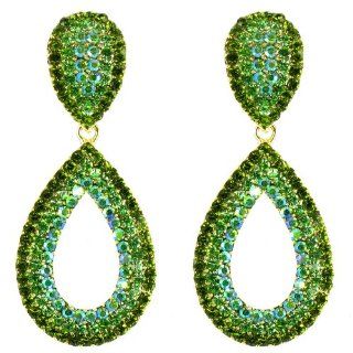 Green on Gold Plated Date Night Sparkly Statement Earrings Jewelry