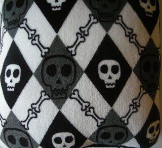 Black, Gray, and White Skulls Fleece Throw Pillow  