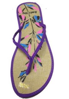Womens Burlap Hessian Flower Sandals Flats Flip Flops by Sandal King (5140)  5 different colors Shoes