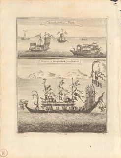 Antique Rare Print 0600069 Different Kinds of Boats; Serpent or Dragon Bark from Nieuhof By Thomas Astley  Other Products  