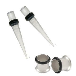 Taper 00G with Plugs 00G   4 Pieces Clear Acrylic Tapers with Steel Plugs Tunnels 00 Gauges 10mm Body Piercing Plugs Jewelry