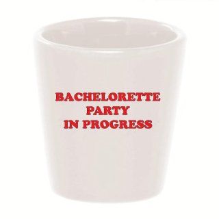 Mashed Mugs   Bachelorette Party In Progress (Red Print)   Ceramic Shot Glass Kitchen & Dining