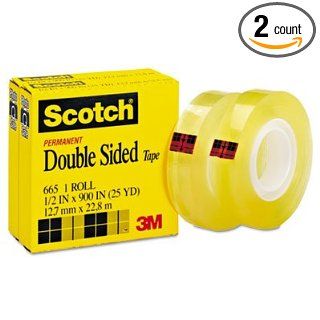 Scotch 665 Double Sided Office Tape, 1/2" x 900", 1" Core, Clear, 2/Pack