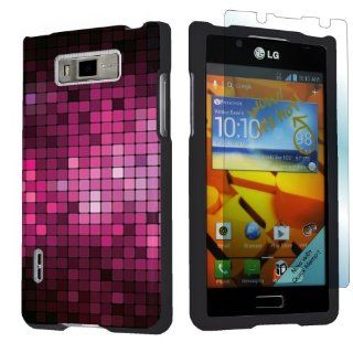 LG Venice LG730 Boost Mobile Black Protective Hard Case + Screen Protector By SkinGuardz   Mosaic Pink Cell Phones & Accessories