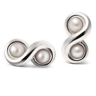 Figure Eight White Pearl Sterling Silver Infinity Earrings Dangle Earrings Jewelry