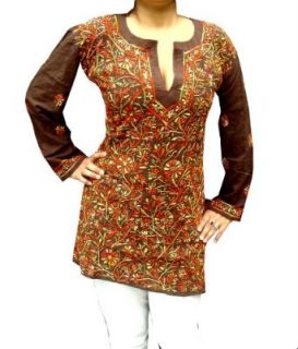 Scoop Neck Brown Cotton Tunic Top Summer Dress World Apparel Clothing