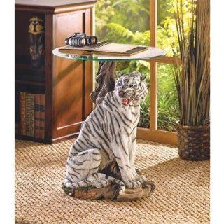WHITE TIGER END TABLE GLASS TOP ROUND 19" DIAMETER x 23.5" HIGH   Sculptural Table