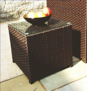 South Hampton Outdoor Wicker End Table, Dark Brown, with Glass Top  Patio Lounge Chairs  Patio, Lawn & Garden
