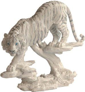 White Siberian Tiger Climbing Down From a Tree in Snow Statue   White Tiger Figurines