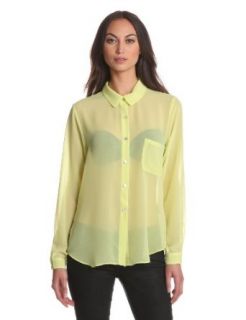 VELVET BY GRAHAM & SPENCER Women's Raine Button Down Blouse, Lime, Petite Button Down Shirts