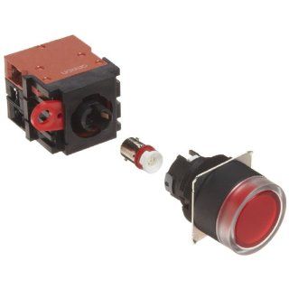Omron A22L GR 12A 11M Full Guard Type Pushbutton and Switch, Screw Terminal, LED Lighted, Momentary Operation, Round, Red, 12 VAC/VDC Rated Voltage, Single Pole Single Throw Normally Open and Single Pole Single Throw Normally Closed Contacts Electronic Co