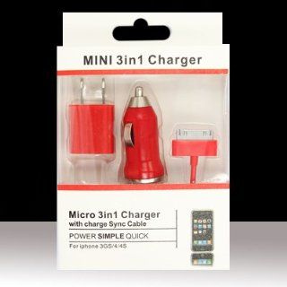 3in1 Charger Kit for iPhone 4/3Gs/iPod and etc   Red Charger Kit Cell Phones & Accessories