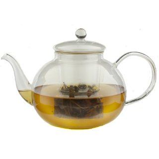 Teas Etc 6 Cup Traditional Glass Teapot, Brew Basket and Lid, 100 Percent All Natural Hand Blown Kitchen & Dining