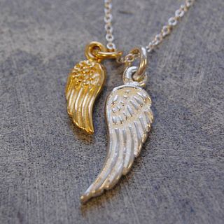 silver and gold plated angel wing necklace by otis jaxon silver and gold jewellery