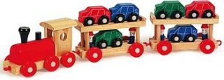 wooden train with car transporter wagons by sleepyheads
