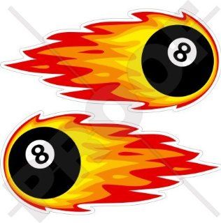 FLAMING EIGHT BALL 8 Billiards Pool, Fireball Fire 7,1" (180mm) Vinyl Bumper Stickers, Decals x 2 
