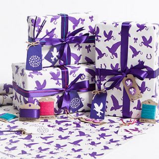 recycled love birds violet gift wrap set by sophia victoria joy