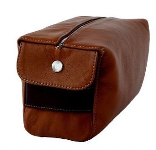 tan hand crafted leather wash bag by freeload leather accessories