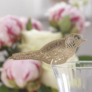 gold laser cut lace bird glass place card by ginger ray