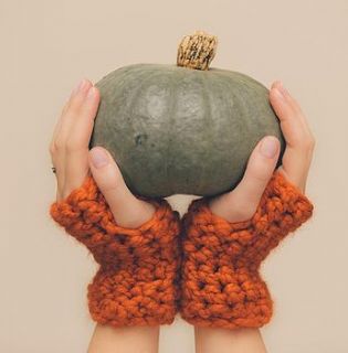 chunky autumn wrist warmers in pumpkin spice by lumistyle