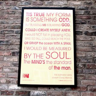 'the elephant man' framed print by words on walls