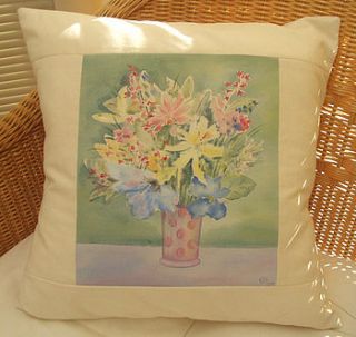 hand painted spring flowers cushion by edwina cooper designs