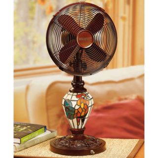 10 Rooster Mosaic Glass Table Fan