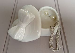 bow ceramic trinket box white by not a jewellery box