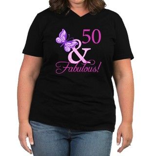50 & Fabulous (Plumb) Womens Plus Size V Neck Dar by thebirthdayhill