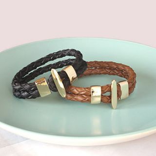 leather bracelet with sliding gold bar by norigeh