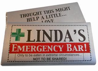 personalised emergency chocolate bar by tailored chocolates and gifts
