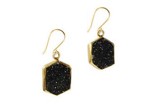 hex gem earrings black druzy and gold by flora bee