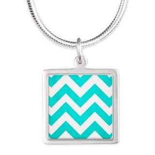Aqua and White Chevron Silver Square Necklace by TheChicBoutique85