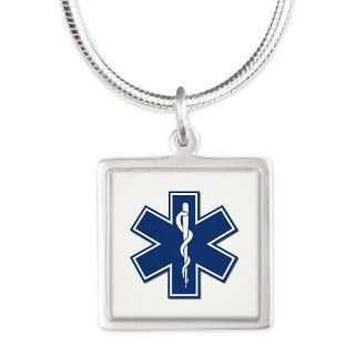 EMS EMT Rescue Logo Silver Square Necklace by bonfiredesigns