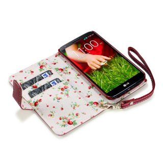 LG G2 Premium Faux Leather Wallet Case with Floral Interior (Red) (For All Carriers Except Verizon) Cell Phones & Accessories