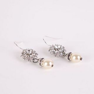 vintage style rhinestone pearl drop earrings by gama weddings