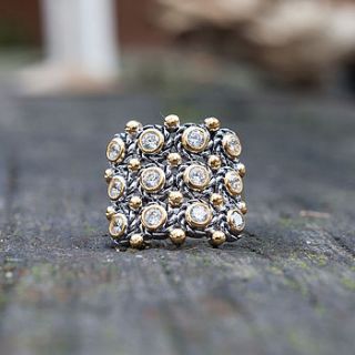 sparkling white zircon silver and gold ring by rochelle shepherd jewels