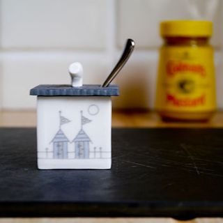 beach huts ceramic mustard pot by sue candy ceramics