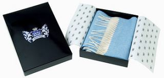 sky blue and white classic cashmere football scarf by savile rogue
